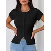 image:imageImily Bela Womens Short Sleeve Y2K Summer Tops Button Down Tshirt Ribbed Knit Slim Fit Sweater Cropped CardiganBlack