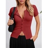 image:imageImily Bela Womens Short Sleeve Y2K Summer Tops Button Down Tshirt Ribbed Knit Slim Fit Sweater Cropped CardiganCaramel