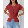 image:imageImily Bela Womens Short Sleeve Y2K Summer Tops Button Down Tshirt Ribbed Knit Slim Fit Sweater Cropped CardiganCaramel