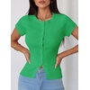 image:imageImily Bela Womens Short Sleeve Y2K Summer Tops Button Down Tshirt Ribbed Knit Slim Fit Sweater Cropped CardiganGreen