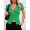 image:imageImily Bela Womens Short Sleeve Y2K Summer Tops Button Down Tshirt Ribbed Knit Slim Fit Sweater Cropped CardiganGreen