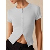 image:imageImily Bela Womens Short Sleeve Y2K Summer Tops Button Down Tshirt Ribbed Knit Slim Fit Sweater Cropped CardiganGrey