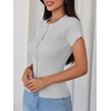 image:imageImily Bela Womens Short Sleeve Y2K Summer Tops Button Down Tshirt Ribbed Knit Slim Fit Sweater Cropped CardiganGrey