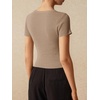 image:imageImily Bela Womens Short Sleeve Y2K Summer Tops Button Down Tshirt Ribbed Knit Slim Fit Sweater Cropped CardiganKhaki