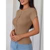 image:imageImily Bela Womens Short Sleeve Y2K Summer Tops Button Down Tshirt Ribbed Knit Slim Fit Sweater Cropped CardiganKhaki