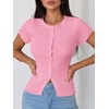image:imageImily Bela Womens Short Sleeve Y2K Summer Tops Button Down Tshirt Ribbed Knit Slim Fit Sweater Cropped CardiganLight Pink
