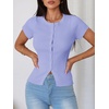 image:imageImily Bela Womens Short Sleeve Y2K Summer Tops Button Down Tshirt Ribbed Knit Slim Fit Sweater Cropped CardiganLight Purple