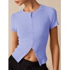 image:imageImily Bela Womens Short Sleeve Y2K Summer Tops Button Down Tshirt Ribbed Knit Slim Fit Sweater Cropped CardiganLight Purple