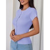 image:imageImily Bela Womens Short Sleeve Y2K Summer Tops Button Down Tshirt Ribbed Knit Slim Fit Sweater Cropped CardiganLight Purple