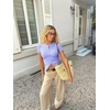 image:imageImily Bela Womens Short Sleeve Y2K Summer Tops Button Down Tshirt Ribbed Knit Slim Fit Sweater Cropped CardiganLight Purple