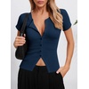 image:imageImily Bela Womens Short Sleeve Y2K Summer Tops Button Down Tshirt Ribbed Knit Slim Fit Sweater Cropped CardiganNavy