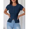 image:imageImily Bela Womens Short Sleeve Y2K Summer Tops Button Down Tshirt Ribbed Knit Slim Fit Sweater Cropped CardiganNavy