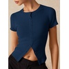 image:imageImily Bela Womens Short Sleeve Y2K Summer Tops Button Down Tshirt Ribbed Knit Slim Fit Sweater Cropped CardiganNavy