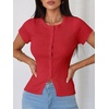 image:imageImily Bela Womens Short Sleeve Y2K Summer Tops Button Down Tshirt Ribbed Knit Slim Fit Sweater Cropped CardiganRed