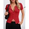 image:imageImily Bela Womens Short Sleeve Y2K Summer Tops Button Down Tshirt Ribbed Knit Slim Fit Sweater Cropped CardiganRed