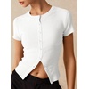 image:imageImily Bela Womens Short Sleeve Y2K Summer Tops Button Down Tshirt Ribbed Knit Slim Fit Sweater Cropped CardiganWhite