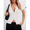 image:imageImily Bela Womens Short Sleeve Y2K Summer Tops Button Down Tshirt Ribbed Knit Slim Fit Sweater Cropped CardiganWhite
