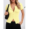 image:imageImily Bela Womens Short Sleeve Y2K Summer Tops Button Down Tshirt Ribbed Knit Slim Fit Sweater Cropped CardiganYellow