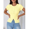 image:imageImily Bela Womens Short Sleeve Y2K Summer Tops Button Down Tshirt Ribbed Knit Slim Fit Sweater Cropped CardiganYellow