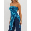 image:imageWomens Strapless Tube Tops Summer Asymmetrical Long Ruched Mesh Shirts Cute Y2k Ruffle Hem Going Out Bandeau TopZ Blue