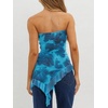 image:imageWomens Strapless Tube Tops Summer Asymmetrical Long Ruched Mesh Shirts Cute Y2k Ruffle Hem Going Out Bandeau TopZ Blue