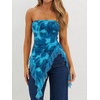 image:imageWomens Strapless Tube Tops Summer Asymmetrical Long Ruched Mesh Shirts Cute Y2k Ruffle Hem Going Out Bandeau TopZ Blue