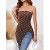 image:imageWomens Strapless Tube Tops Summer Asymmetrical Long Ruched Mesh Shirts Cute Y2k Ruffle Hem Going Out Bandeau TopZ Brown