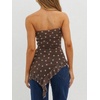 image:imageWomens Strapless Tube Tops Summer Asymmetrical Long Ruched Mesh Shirts Cute Y2k Ruffle Hem Going Out Bandeau TopZ Brown