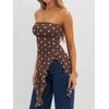 image:imageWomens Strapless Tube Tops Summer Asymmetrical Long Ruched Mesh Shirts Cute Y2k Ruffle Hem Going Out Bandeau TopZ Brown