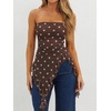 image:imageWomens Strapless Tube Tops Summer Asymmetrical Long Ruched Mesh Shirts Cute Y2k Ruffle Hem Going Out Bandeau TopZ Brown