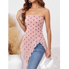 image:imageWomens Strapless Tube Tops Summer Asymmetrical Long Ruched Mesh Shirts Cute Y2k Ruffle Hem Going Out Bandeau TopZ Pink
