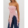 image:imageWomens Strapless Tube Tops Summer Asymmetrical Long Ruched Mesh Shirts Cute Y2k Ruffle Hem Going Out Bandeau TopZ Pink