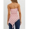 image:imageWomens Strapless Tube Tops Summer Asymmetrical Long Ruched Mesh Shirts Cute Y2k Ruffle Hem Going Out Bandeau TopZ Pink