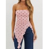 image:imageWomens Strapless Tube Tops Summer Asymmetrical Long Ruched Mesh Shirts Cute Y2k Ruffle Hem Going Out Bandeau TopZ Pink