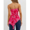 image:imageWomens Strapless Tube Tops Summer Asymmetrical Long Ruched Mesh Shirts Cute Y2k Ruffle Hem Going Out Bandeau TopZ Pink Red