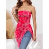 image:imageWomens Strapless Tube Tops Summer Asymmetrical Long Ruched Mesh Shirts Cute Y2k Ruffle Hem Going Out Bandeau TopZ Pink Red