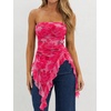 image:imageWomens Strapless Tube Tops Summer Asymmetrical Long Ruched Mesh Shirts Cute Y2k Ruffle Hem Going Out Bandeau TopZ Pink Red