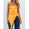 image:imageWomens Strapless Tube Tops Summer Asymmetrical Long Ruched Mesh Shirts Cute Y2k Ruffle Hem Going Out Bandeau TopZ Yellow