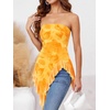 image:imageWomens Strapless Tube Tops Summer Asymmetrical Long Ruched Mesh Shirts Cute Y2k Ruffle Hem Going Out Bandeau TopZ Yellow