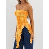 image:imageWomens Strapless Tube Tops Summer Asymmetrical Long Ruched Mesh Shirts Cute Y2k Ruffle Hem Going Out Bandeau TopZ Yellow
