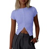 image:imageImily Bela Womens Short Sleeve Y2K Summer Tops Button Down Tshirt Ribbed Knit Slim Fit Sweater Cropped CardiganLight Purple