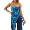 image:imageWomens Strapless Tube Tops Summer Asymmetrical Long Ruched Mesh Shirts Cute Y2k Ruffle Hem Going Out Bandeau TopZ Blue
