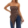 image:imageWomens Strapless Tube Tops Summer Asymmetrical Long Ruched Mesh Shirts Cute Y2k Ruffle Hem Going Out Bandeau TopZ Brown