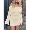 image:imageImily Bela Womens Beach Swimsuit Cover Up  Summer Off The Shoulder Long Bell Sleeve Sheer Mini DressBeige