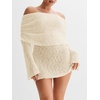 image:imageImily Bela Womens Beach Swimsuit Cover Up  Summer Off The Shoulder Long Bell Sleeve Sheer Mini DressBeige