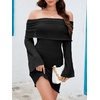 image:imageImily Bela Womens Beach Swimsuit Cover Up  Summer Off The Shoulder Long Bell Sleeve Sheer Mini DressBlack