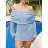 image:imageImily Bela Womens Beach Swimsuit Cover Up  Summer Off The Shoulder Long Bell Sleeve Sheer Mini DressBlue