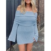 image:imageImily Bela Womens Beach Swimsuit Cover Up  Summer Off The Shoulder Long Bell Sleeve Sheer Mini DressBlue