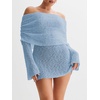 image:imageImily Bela Womens Beach Swimsuit Cover Up  Summer Off The Shoulder Long Bell Sleeve Sheer Mini DressBlue