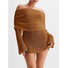 image:imageImily Bela Womens Beach Swimsuit Cover Up  Summer Off The Shoulder Long Bell Sleeve Sheer Mini DressBrown